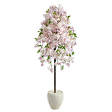 70” Cherry Blossom Artificial Tree in White Planter-Parc Decor