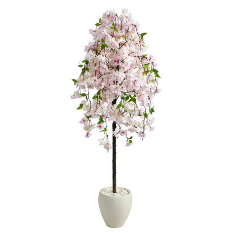 70” Cherry Blossom Artificial Tree in White Planter-Parc Decor