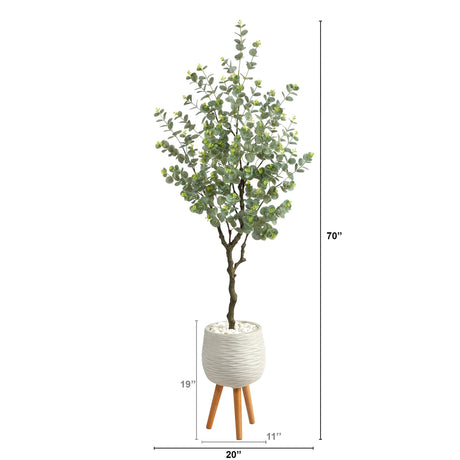 70” Eucalyptus Artificial Tree in White Planter with Stand-Parc Decor