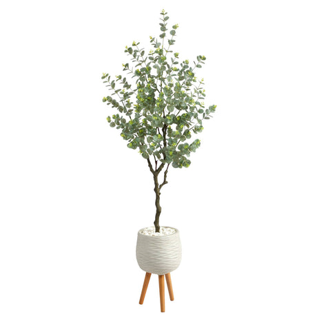 70” Eucalyptus Artificial Tree in White Planter with Stand-Parc Decor
