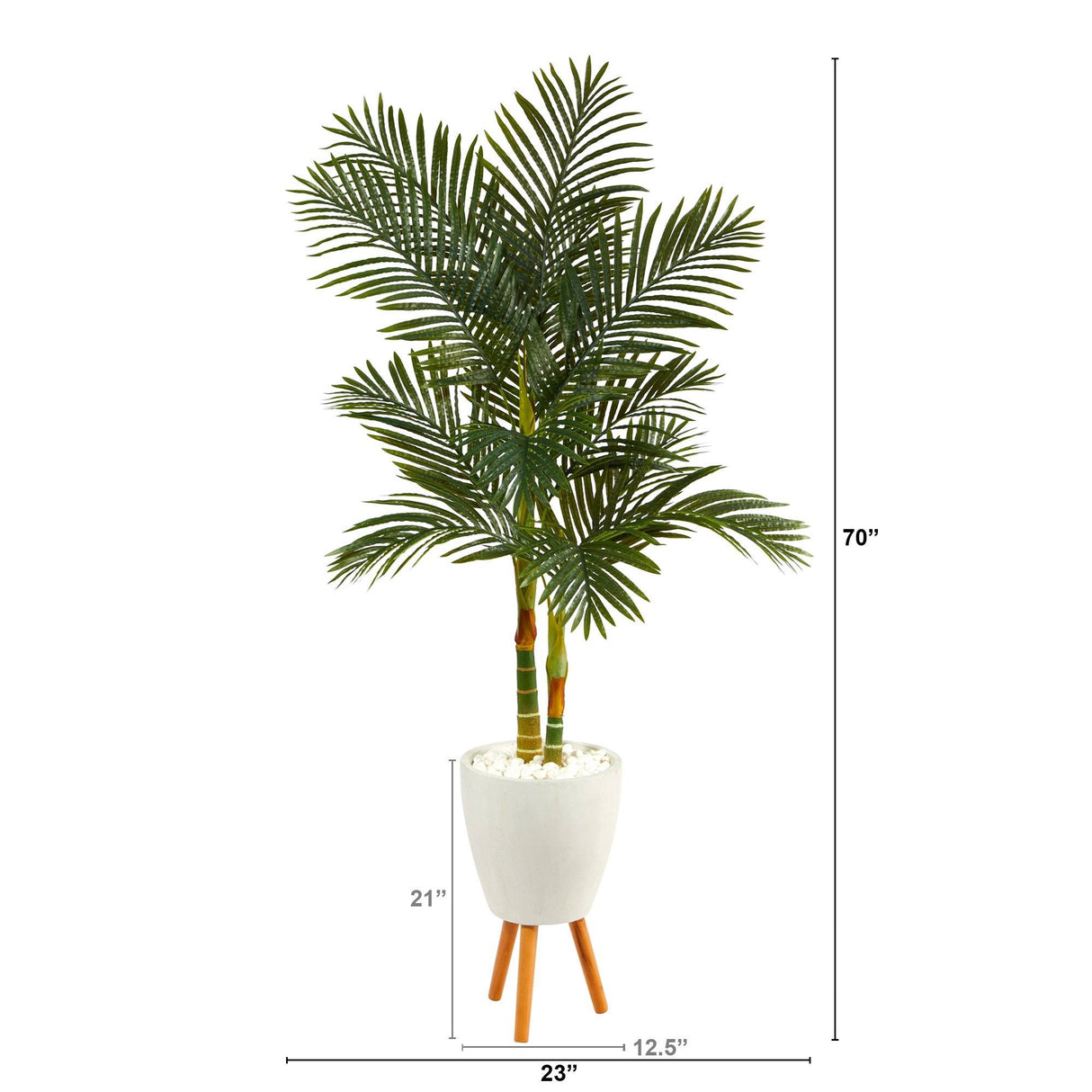 70” Golden Cane Artificial Palm Tree in White Planter with Stand-Parc Decor