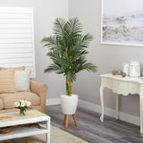 70” Golden Cane Artificial Palm Tree in White Planter with Stand-Parc Decor