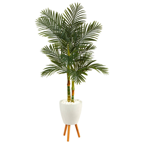 70” Golden Cane Artificial Palm Tree in White Planter with Stand-Parc Decor