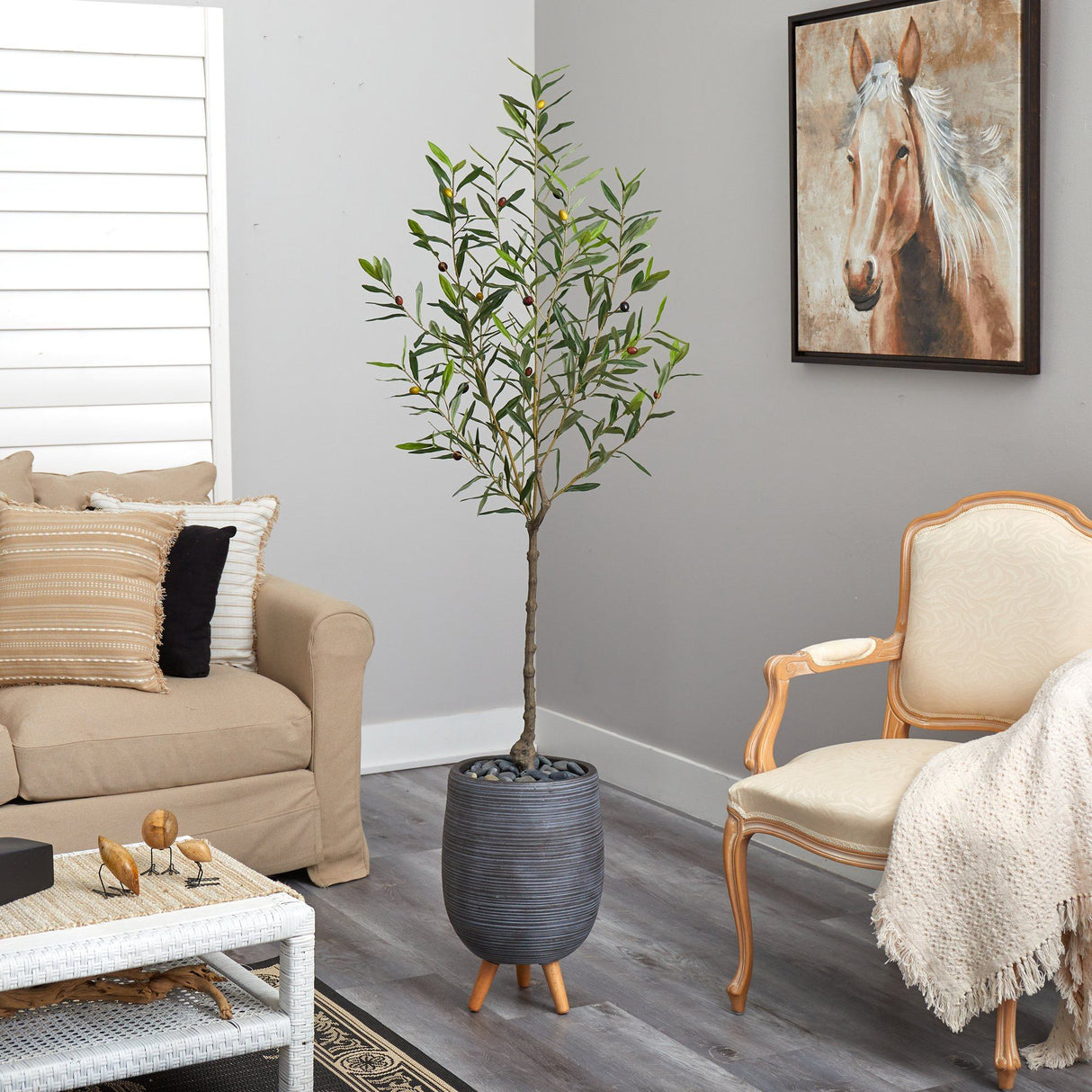 70” Olive Artificial Tree in Gray Planter with Stand-Parc Decor