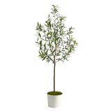 70” Olive Artificial Tree in White Tin Planter-Parc Decor