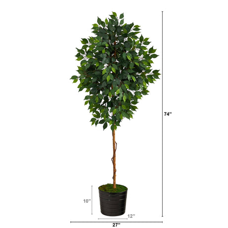 74” Ficus Artificial tree in Black Tin Planter-Parc Decor
