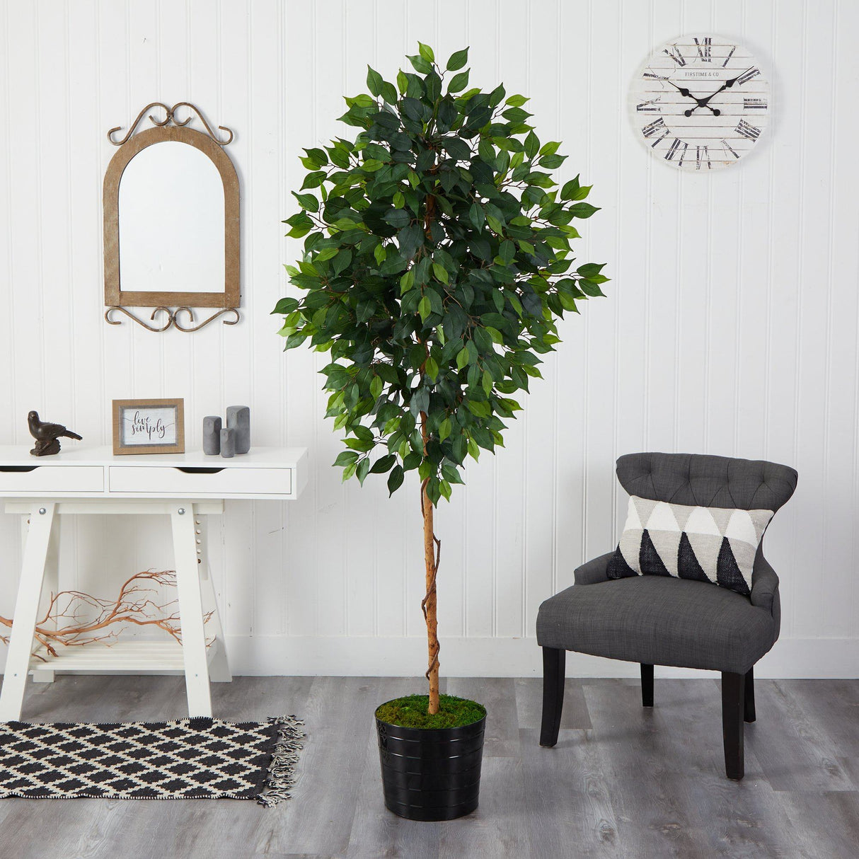 74” Ficus Artificial tree in Black Tin Planter-Parc Decor