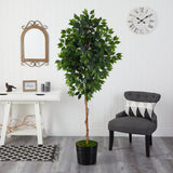 74” Ficus Artificial tree in Black Tin Planter-Parc Decor