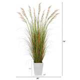 74” Grass Artificial Plant in White Metal Planter-Parc Decor
