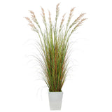 74” Grass Artificial Plant in White Metal Planter-Parc Decor