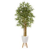 74” Multi Bambusa Bamboo Artificial Tree in White Planter with Stand-Parc Decor