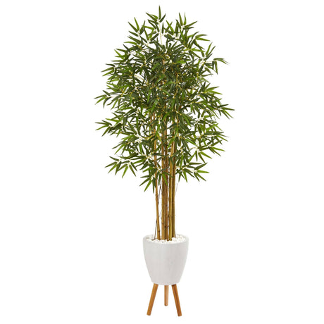 74” Multi Bambusa Bamboo Artificial Tree in White Planter with Stand-Parc Decor