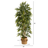 75” Bamboo Artificial Tree in Handmade Natural Jute Planter with Tassels-Parc Decor