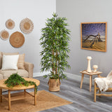 75” Bamboo Artificial Tree in Handmade Natural Jute Planter with Tassels-Parc Decor