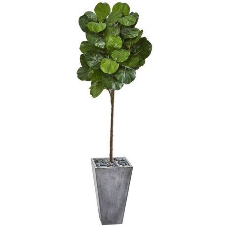 75” Fiddle Leaf Artificial Tree in Cement Planter-Parc Decor