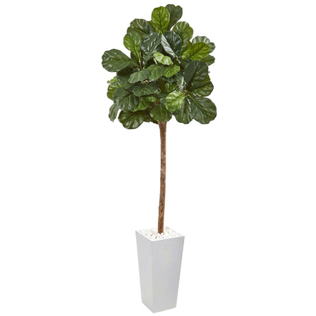75” Fiddle Leaf Fig Artificial Tree in White Planter-Parc Decor