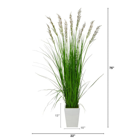 75” Grass Artificial Plant in White Metal Planter-Parc Decor