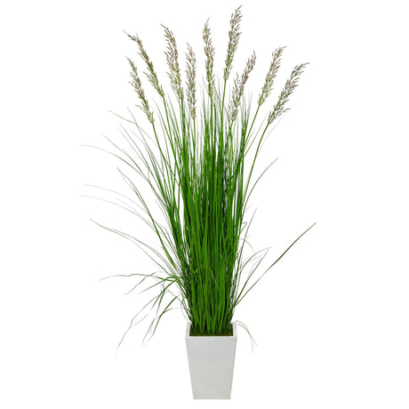 75” Grass Artificial Plant in White Metal Planter-Parc Decor