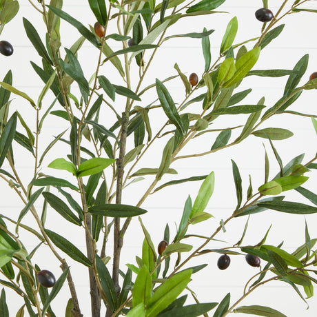 75” Olive Artificial Tree in Ribbed Metal Planter-Parc Decor