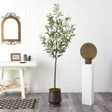 75” Olive Artificial Tree in Ribbed Metal Planter-Parc Decor