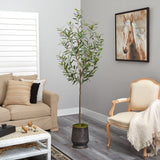 75” Olive Artificial Tree in Ribbed Metal Planter-Parc Decor