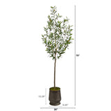 75” Olive Artificial Tree in Ribbed Metal Planter-Parc Decor