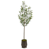75” Olive Artificial Tree in Ribbed Metal Planter-Parc Decor