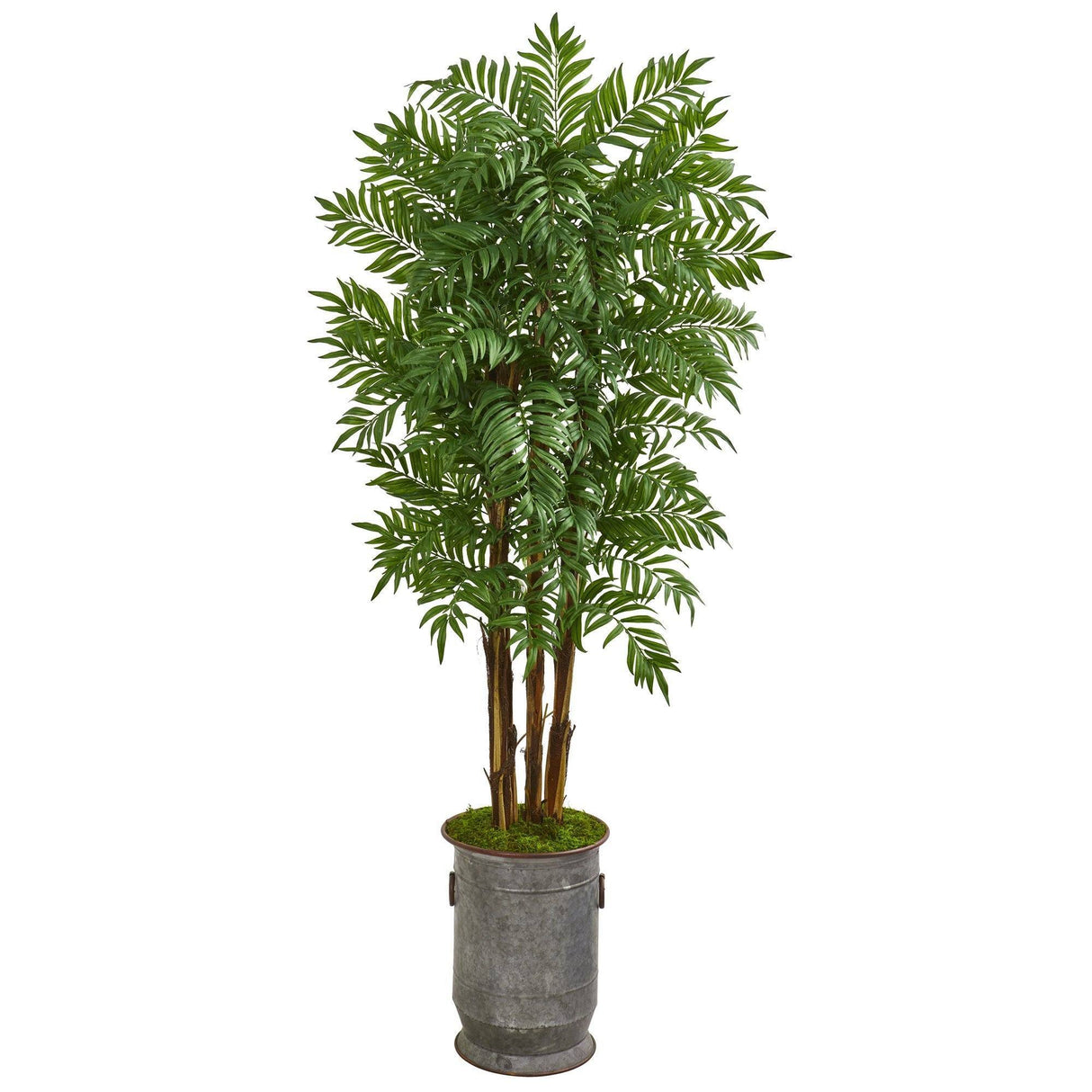 76” Parlour Artificial Palm Tree in Copper Trimmed Metal Planter-Parc Decor