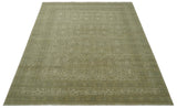 7.10x9.7 Traditional Ivory and Olive Antique Style Hand knotted Wool Area Rug, Kids, Living Room and Bedroom Rug