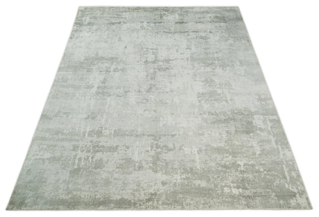 7.11x9.7 Modern Abstract Ivory and Camel Contemporary Wool Area Rug