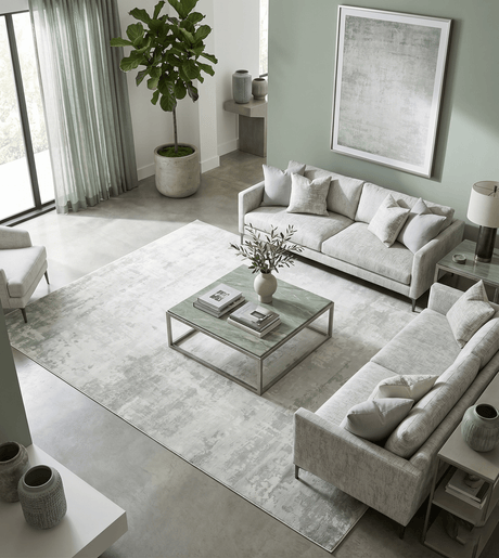 7.11x9.7 Modern Abstract Ivory and Camel Contemporary Wool Area Rug