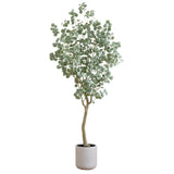 7.5’ Artificial Greco Eucalyptus Tree with Resin Stone Planter-Parc Decor