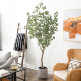 7.5’ Artificial Greco Eucalyptus Tree with Resin Stone Planter-Parc Decor