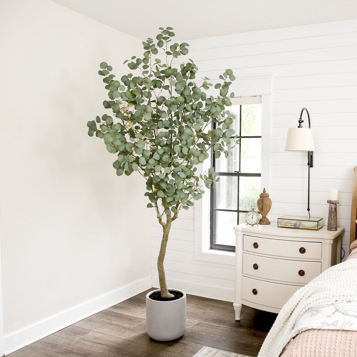 7.5’ Artificial Greco Eucalyptus Tree with Resin Stone Planter-Parc Decor