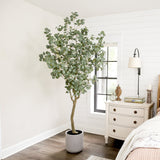 7.5’ Artificial Greco Eucalyptus Tree with Resin Stone Planter-Parc Decor