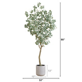 7.5’ Artificial Greco Eucalyptus Tree with Resin Stone Planter-Parc Decor