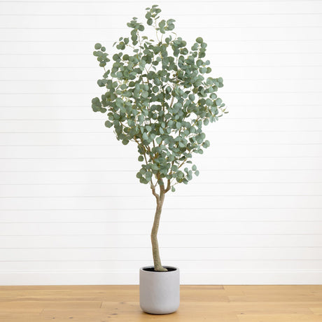 7.5’ Artificial Greco Eucalyptus Tree with Resin Stone Planter-Parc Decor