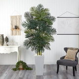 7.5' Golden Cane Palm Artificial Tree in White Tower Planter-Parc Decor