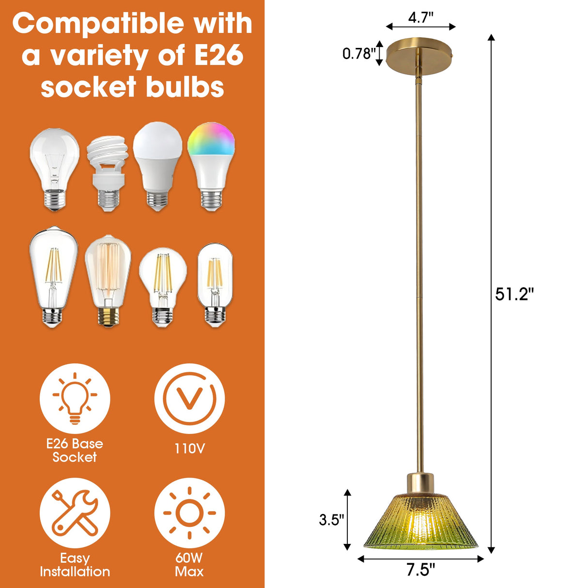 7.5 Inch Yetta 1-Light Island Pendant Light-Parc Decor