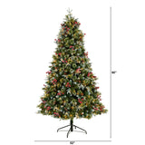 7.5' Snow Tipped Aspen Spruce Pre-Lit Tree with 450 LED lights, Berries and Pinecones-Parc Decor