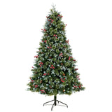 7.5' Snow Tipped Aspen Spruce Pre-Lit Tree with 450 LED lights, Berries and Pinecones-Parc Decor