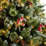 7.5' Snow Tipped Aspen Spruce Pre-Lit Tree with 450 LED lights, Berries and Pinecones-Parc Decor