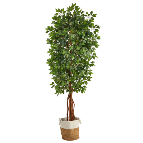 7.5' Artificial Deluxe Ficus Tree with Handmade Jute & Cotton Basket-Plant in Planter-Parc Decor