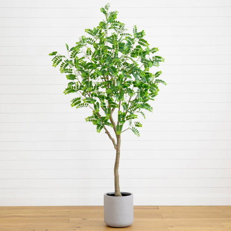 7.5’ Artificial Greco Locust Citrus Tree in Decorative Planter-Tree-Parc Decor
