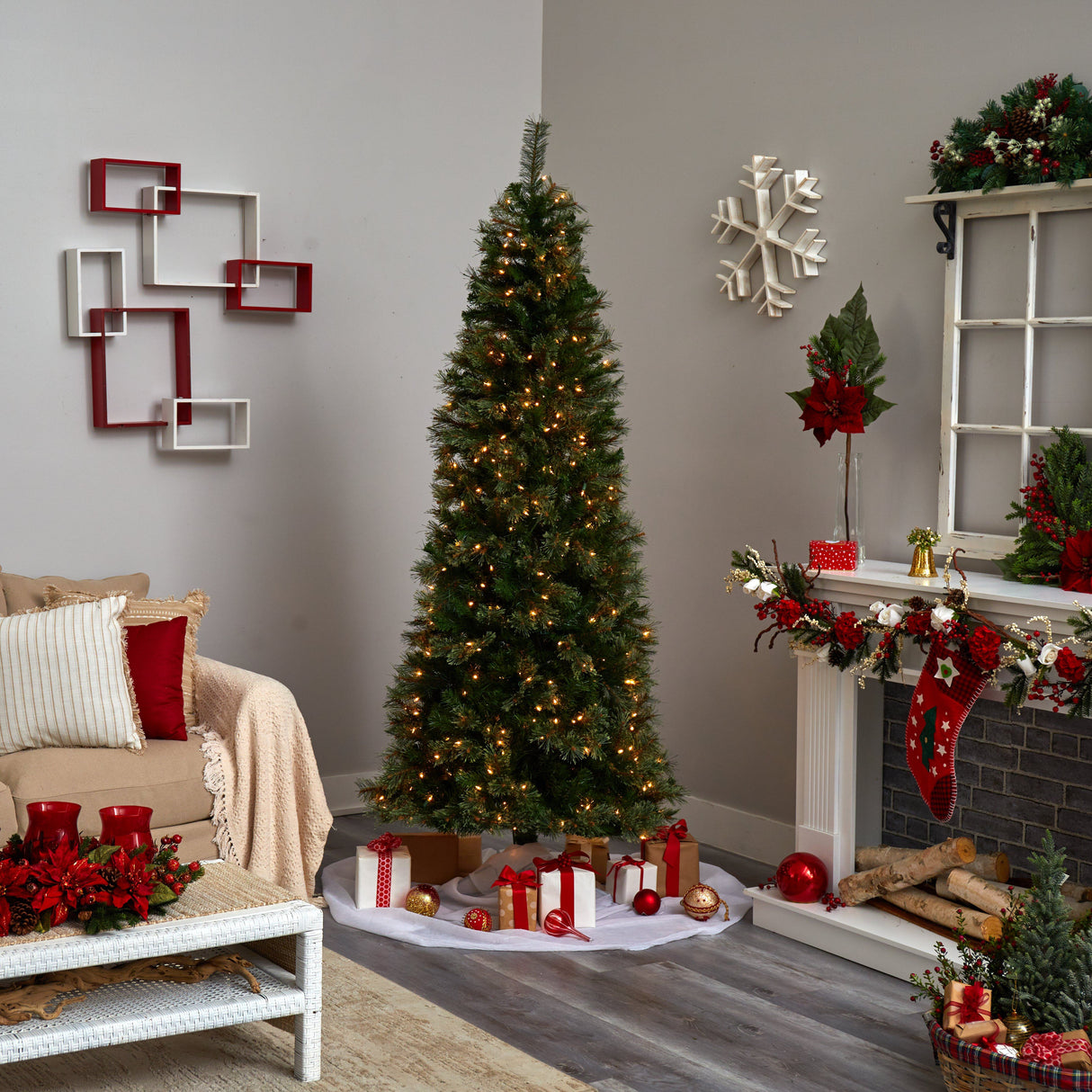 7.5’ Cashmere Slim Christmas Tree w/Clear Lights-Christmas Tree-Parc Decor