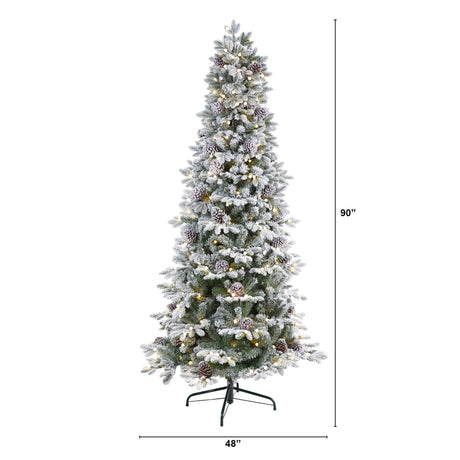 7.5' Flocked Alaskan Pre-Lit Artificial Christmas Tree 350 LED Lights and 2155 Bendable Branches-Christmas Tree-Parc Decor