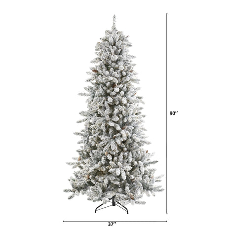 7.5’ Flocked Livingston Fir Artificial Christmas Tree with Pine Cones and 1336 Bendable Branches-Christmas Tree-Parc Decor