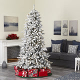 7.5’ Flocked Livingston Fir Artificial Christmas Tree with Pine Cones and 1336 Bendable Branches-Christmas Tree-Parc Decor