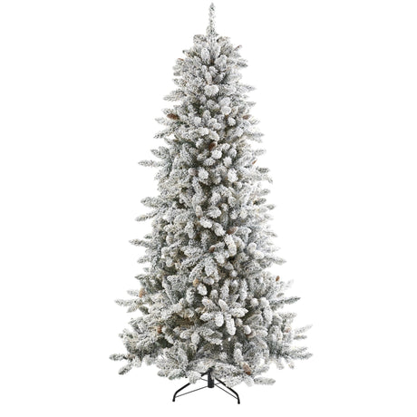 7.5’ Flocked Livingston Fir Artificial Christmas Tree with Pine Cones and 1336 Bendable Branches-Christmas Tree-Parc Decor