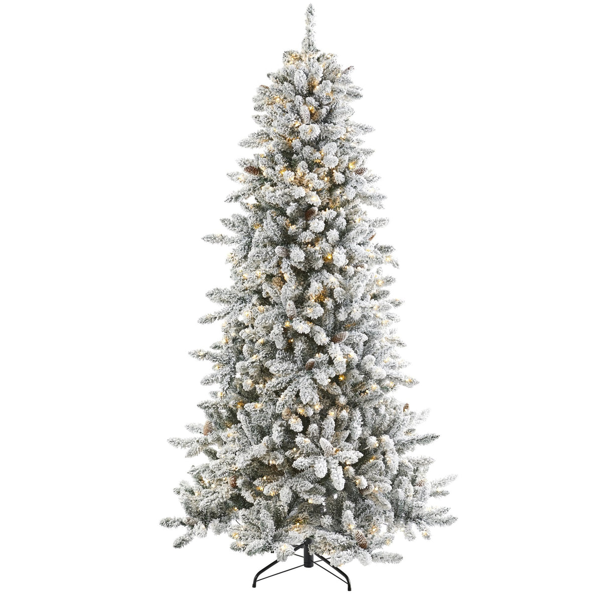 7.5’ Flocked Livingston Fir Artificial Christmas Tree with Pine Cones and 500 Warm LED Lights-Christmas Tree-Parc Decor